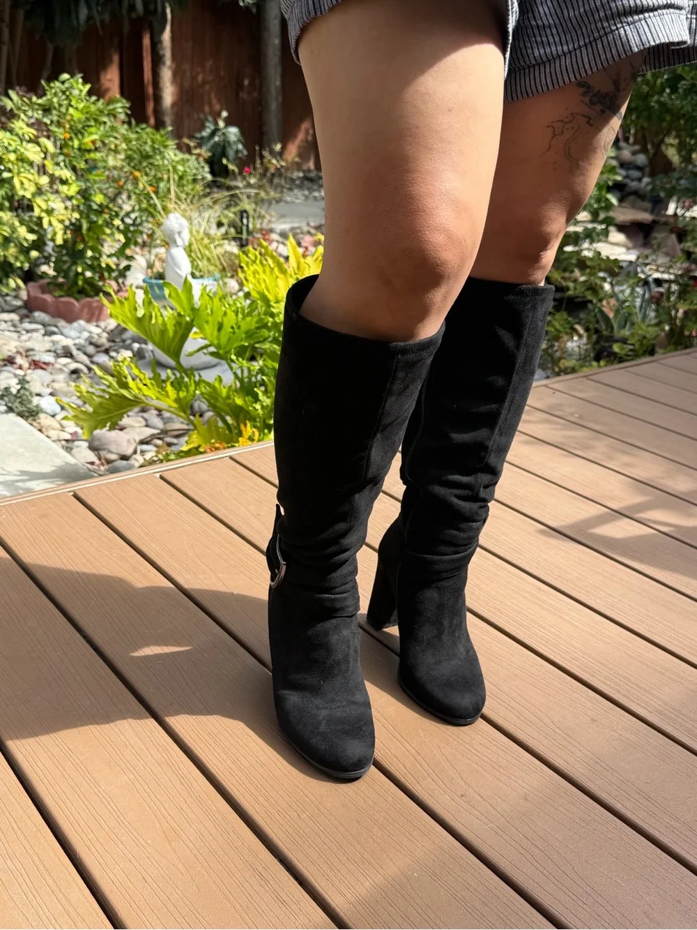 Black Knee-High Block Heel Boots - Women No brand